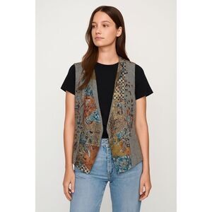 Vintage Chico’s Wool Blend Boho Patchwork Beaded Vest